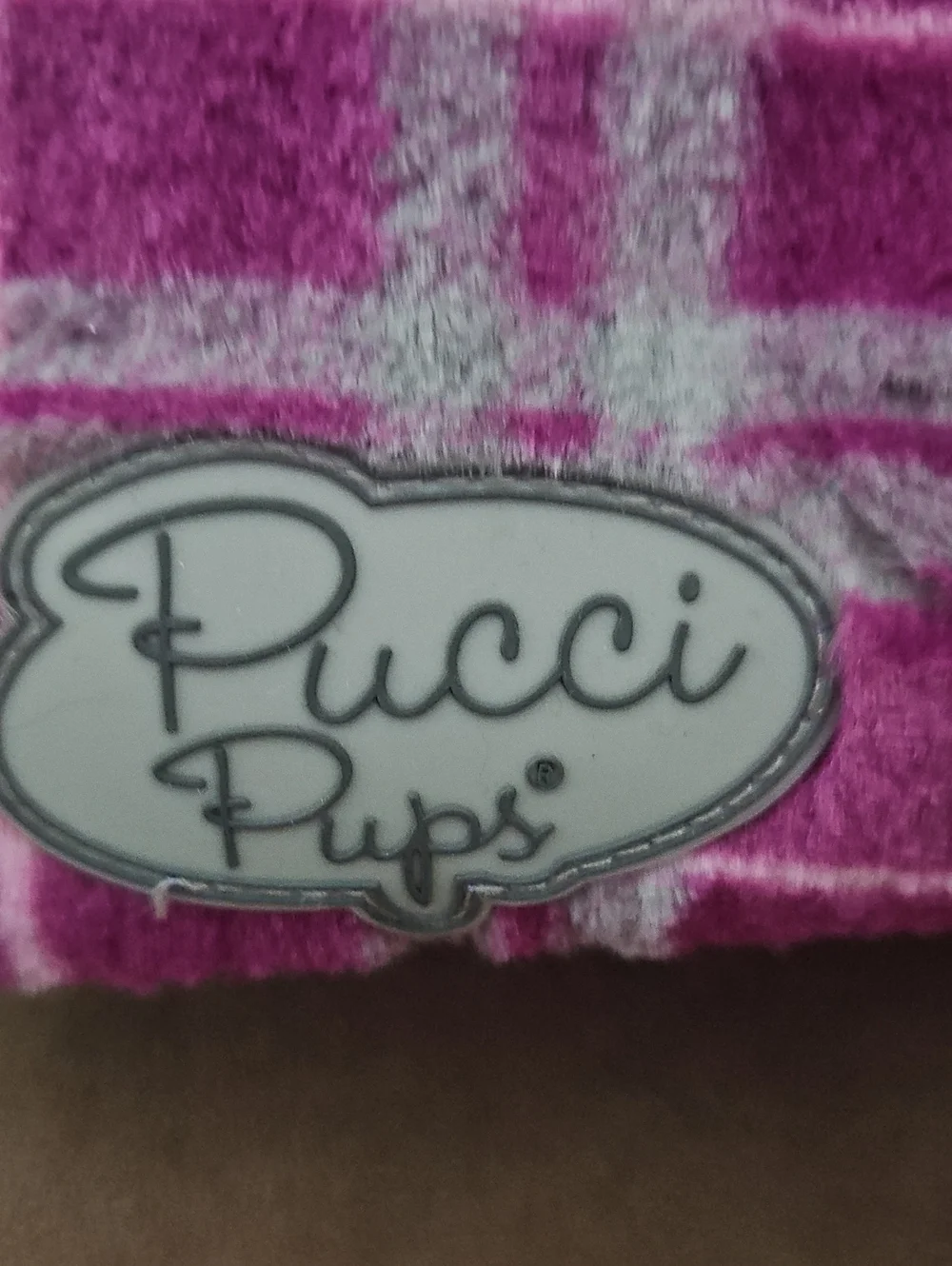 Pucci Pups Pink Plaid Plush Glam Bag with Metallic Trim